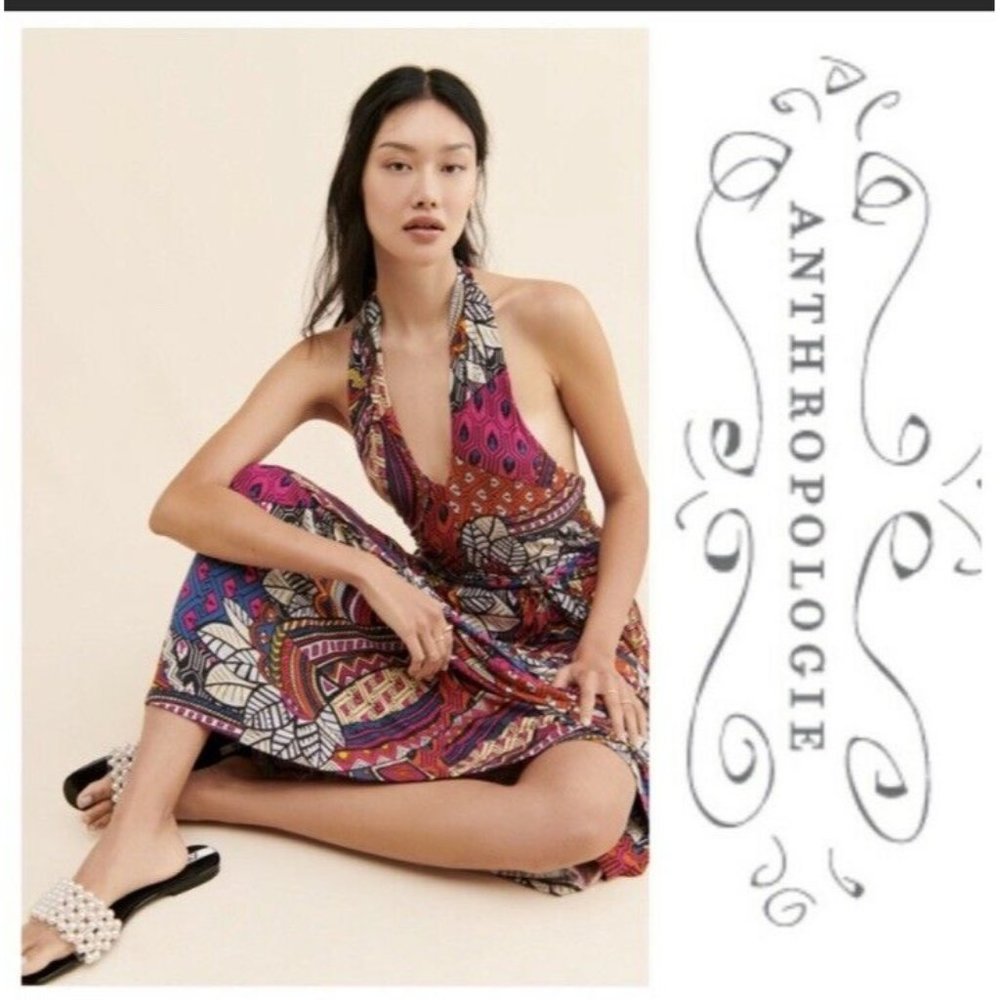Anthropologie Maeve Cynthia Printed Halter Maxi Dress XS New RARE HTF GORGEOUS